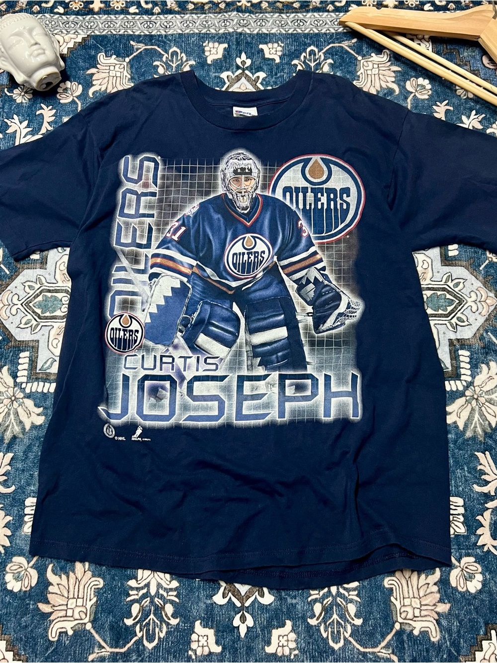 Pro Player Navy & White Edmonton Oilers Curtis Joseph Graphic Tee